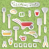 Garden tools stickers set vector