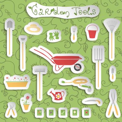 Garden tools stickers set