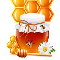 Honey jar with dipper and comb print vector