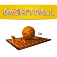 Pelota de baloncesto y campo con emblema de anillos. vector