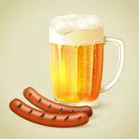 Light beer and grilled sausage emblem vector