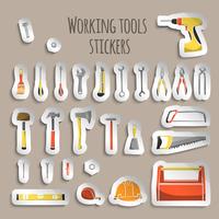 Carpenter working tools icons stickers vector