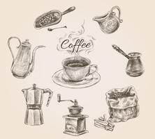 Hand drawn retro coffee set vector