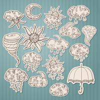 Doodle weather forecast stickers vector