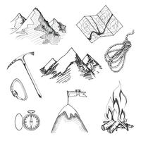 Mountain climbing camping icons vector