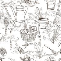 Seamless sketch with gardening tools vector