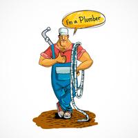 Plumber with water pipe and hose vector