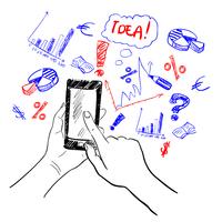 Hands touchscreen sketch business vector