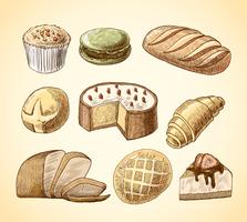 Pastry and bread decorative icons set vector