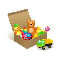 Caja de juguetes emblema vector