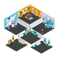 Multistore exhibition stands isometric vector