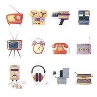 Conjunto de dibujos animados de medios retro gadgets vector