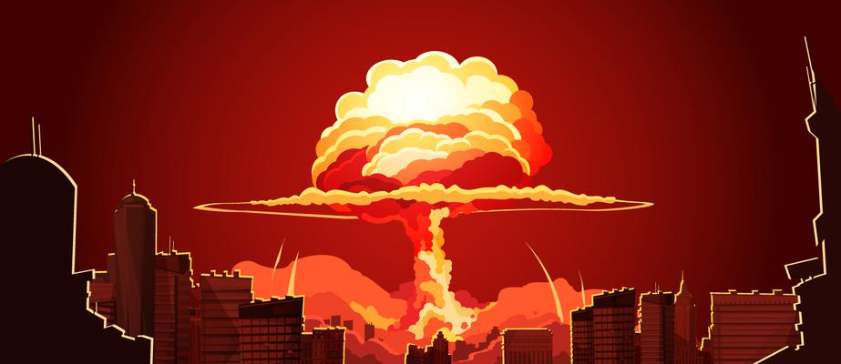 Nuclear Explosion Mushroom Cloud Retro Poster
