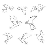 Set of black line geometric dove.  vector