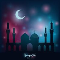 Ramadan Kareem. Noche religiosa, mezquita a la luz del mes y estrellas. vector