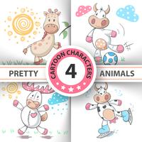 Set Cartoon animals cow, deer, bull, giraffe. vector