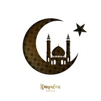 Diseño de Ramadan Kareem. Corte de papel luna y mezquita. vector