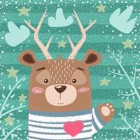 Cute bear, deer cartoon illustration. vector