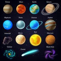 Cosmos stars planets galaxy icons set  vector