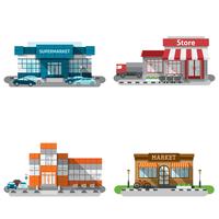 Shop Buildings Icons Set vector