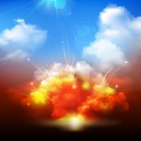 Nubes de explosión y bandera de cielo azul vector