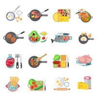 Home cooking flat icons set vector