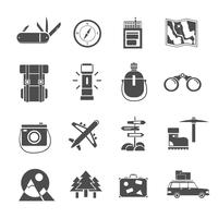 Hiking icons set black vector