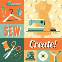 Sewing vintage decoration collage poster vector