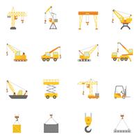 Building construction crane flat icons set vector