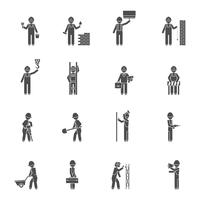 Builders Silhouette Flat Icon Set 