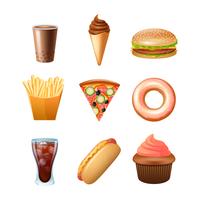 Fast food menu flat icons set vector