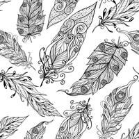  Feather seamless doodle black pattern  vector