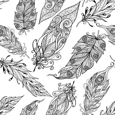  Feather seamless doodle black pattern 
