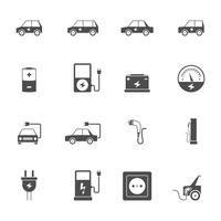 Conjunto de iconos negro de coche eléctrico vector