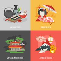 Conjunto de iconos planos de cultura japonesa vector