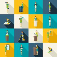 Cleaners Color Flat Icons Set vector