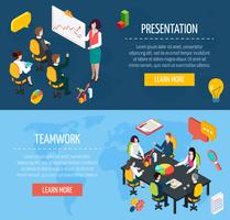Business people interactive isometric banners set vector