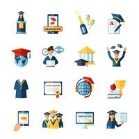 Conjunto de iconos planos de graduación escolar vector