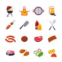 Conjunto de iconos de barbacoa y parrilla vector