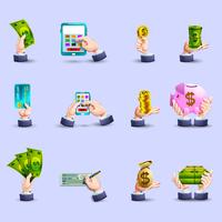 Hands payment flat icons set vector