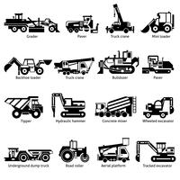 Construction Machines Black White Icons Set  vector