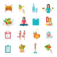 Weight loose diet flat icons set vector