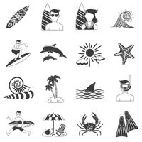 Iconos de surf negro vector