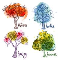 Watercolor Tree Set vector