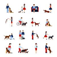 People With Dogs Set vector
