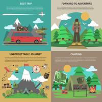 Hiking banner 4 flat icons square vector