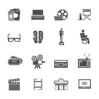 Cinema retro black icons set vector