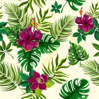 Tropical plants flowers seamless pattern vector