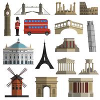 Travel landmark flat icons set vector