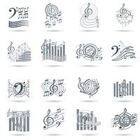 Music notes black icons set vector